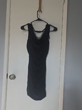 BCX Black Sleeveless Cowl-Neck Mini Dress with Chain Detail